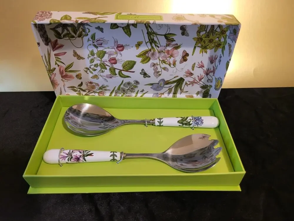 Portmeirion Botanic Garden 2-Piece Salad Servers Set-Stainless Steel & Porcelain